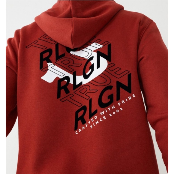 2XL True Religion Red Dahlia Zip-Up Logo Hoodie NWT HTF - Picture 3 of 4